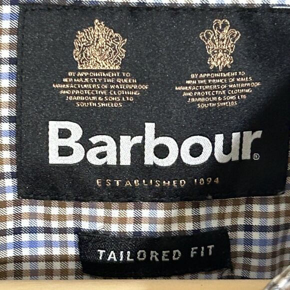 Men's Barbour Shirt Size XL Tailored Fit Button Down Brown Blue Check Plaid - Picture 5 of 10